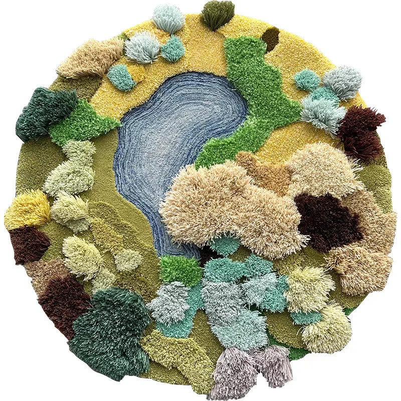 Forest Green Moss 3D Round Area Rug