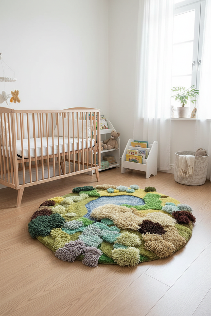 Forest Green Moss 3D Round Area Rug