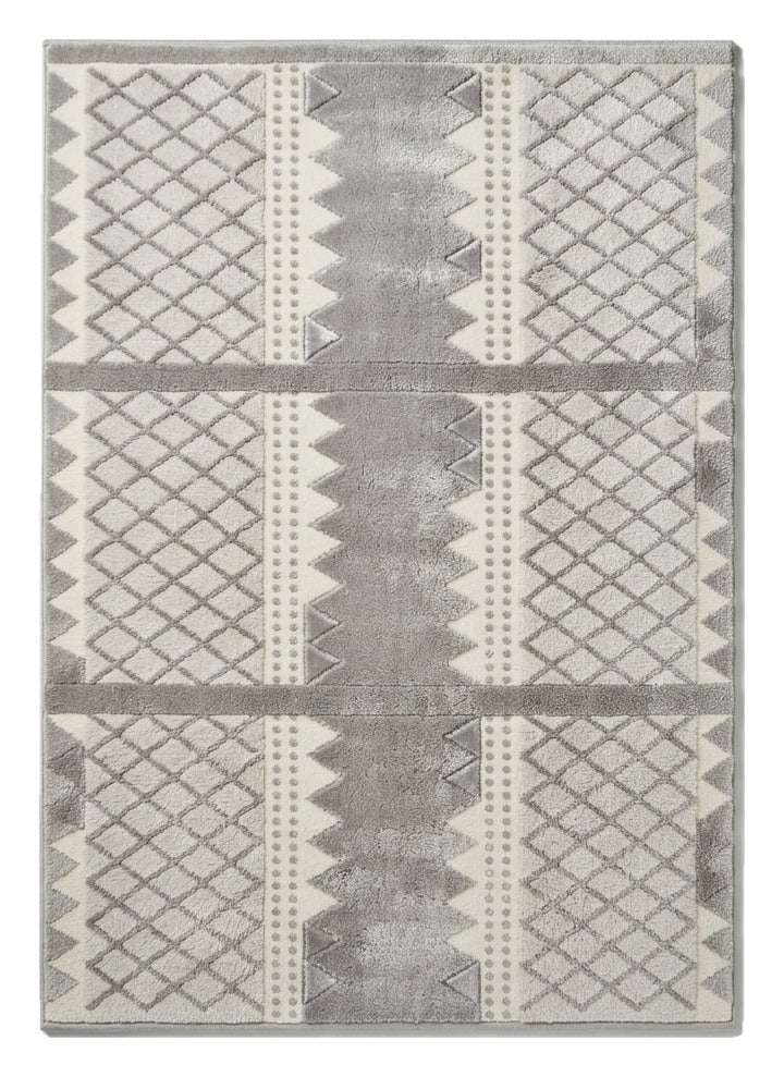Silver Frost Lattice Hand Tufted Viscose Rug — gray, silver, ivory contemporary rug by Maia Homes on a white background