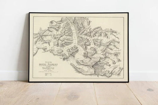 Sketch Map of Mount Everest 1921| Old Map Wall Decor