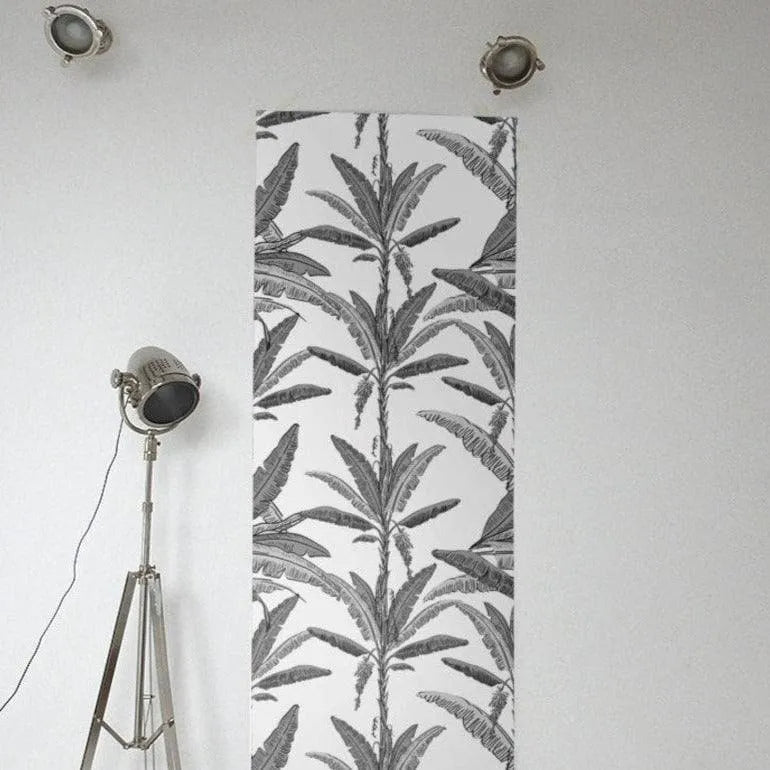 Gray Palm Leaf on White Wallpaper