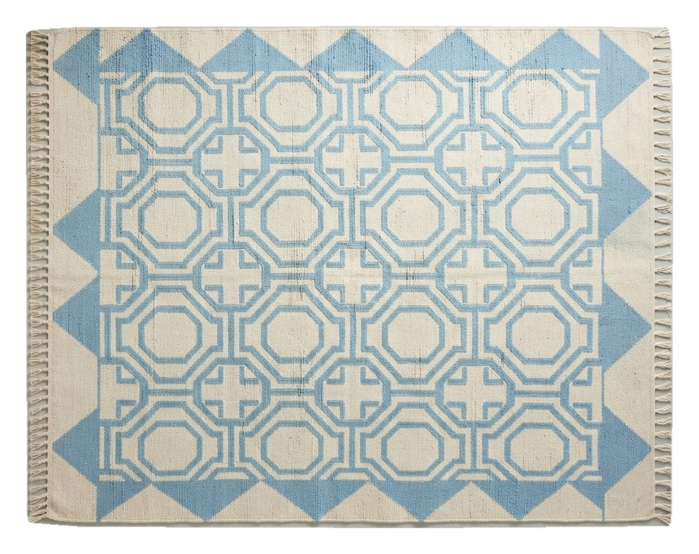 Sky Octagon Lattice Flatweave Rug shown flat on a white background