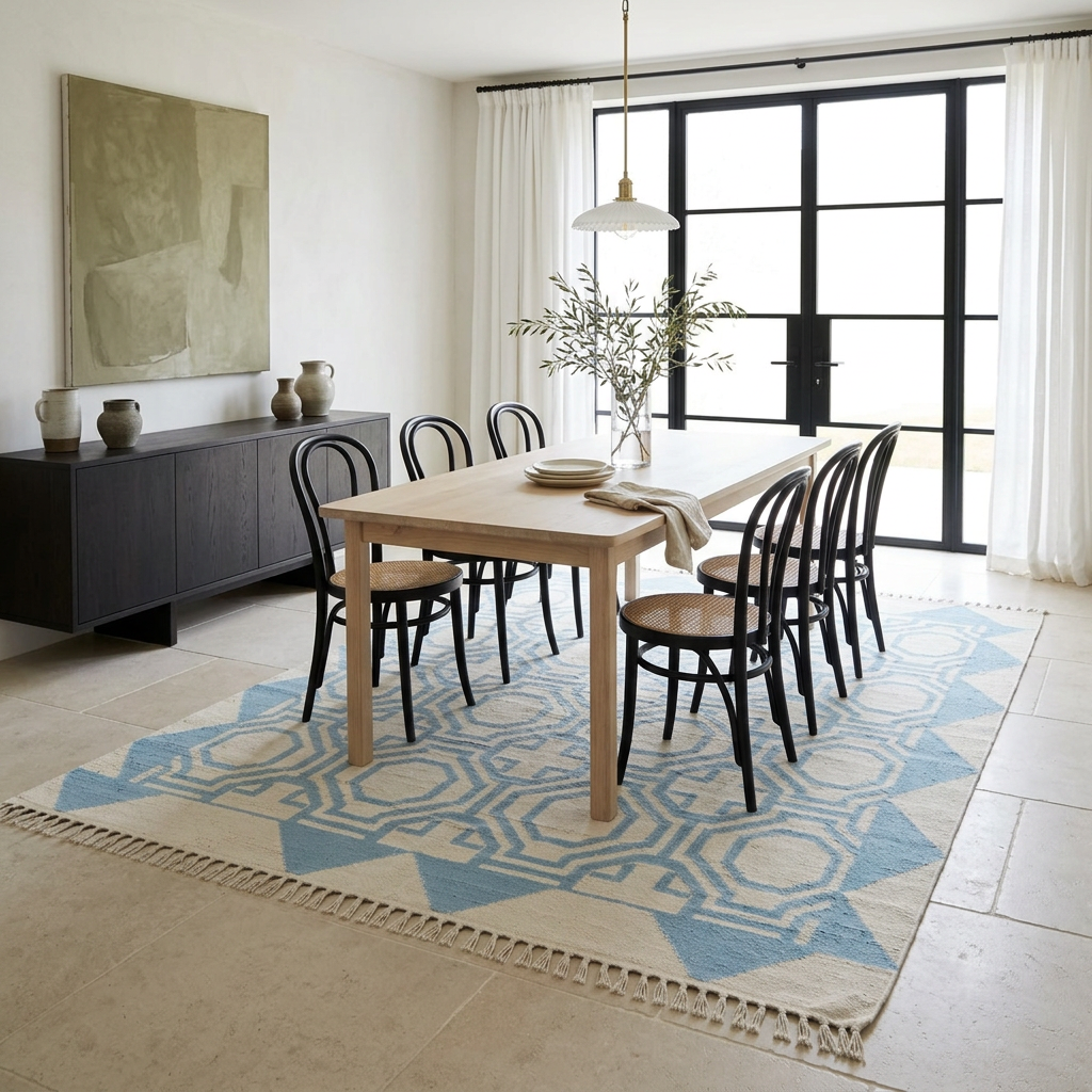 Sky Octagon Lattice Flatweave Rug