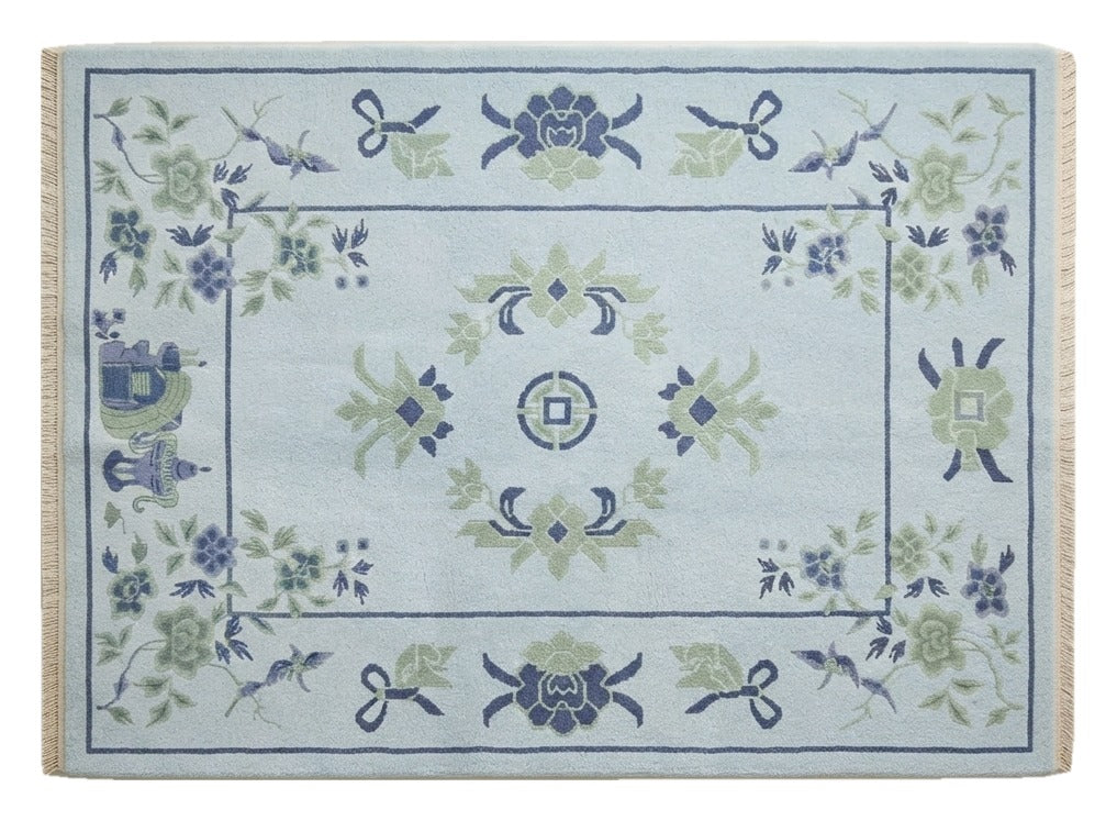 Sky Pavilion Blossom Hand Knotted Rug shown flat on a white background