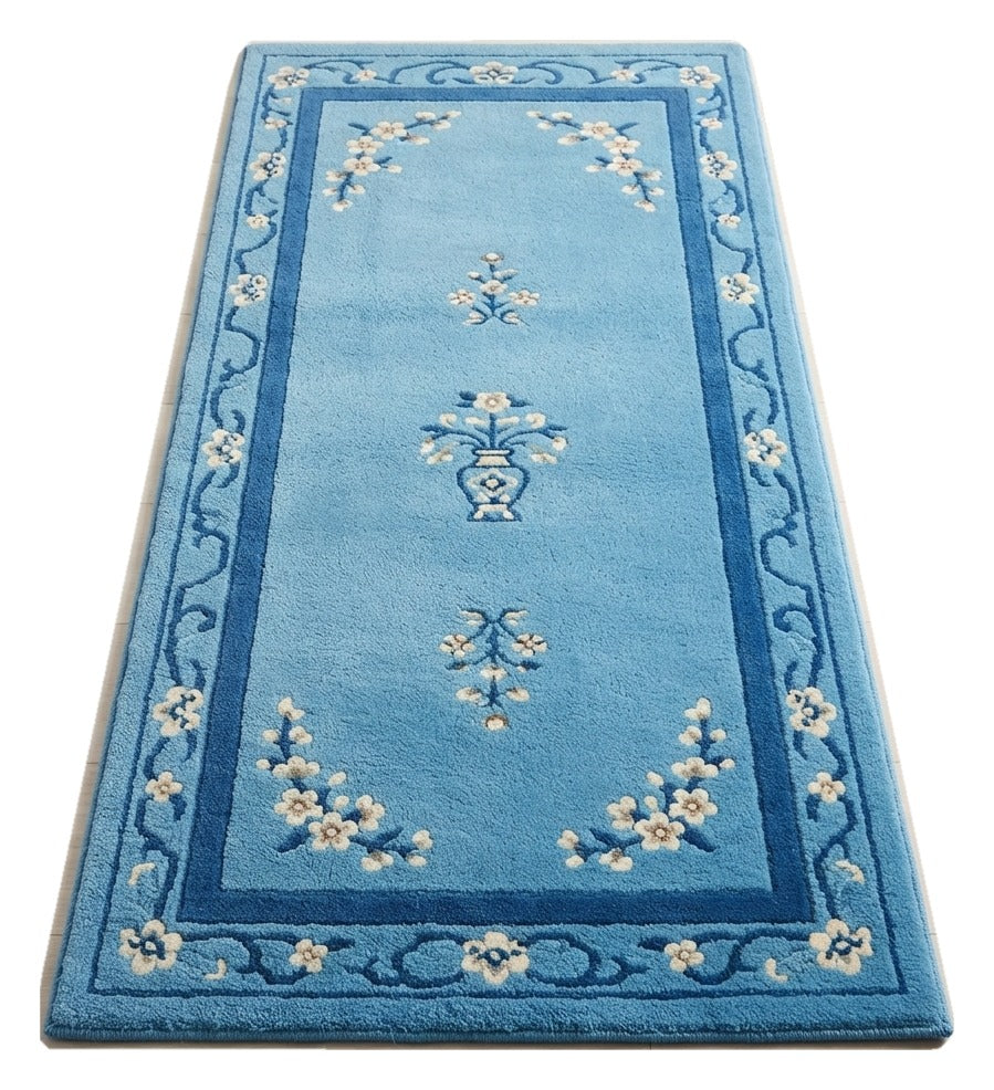 Sky Peking Path Hand Tufted Runner Rug — blue, light blue, navy chinoiserie rug by Maia Homes on a white background