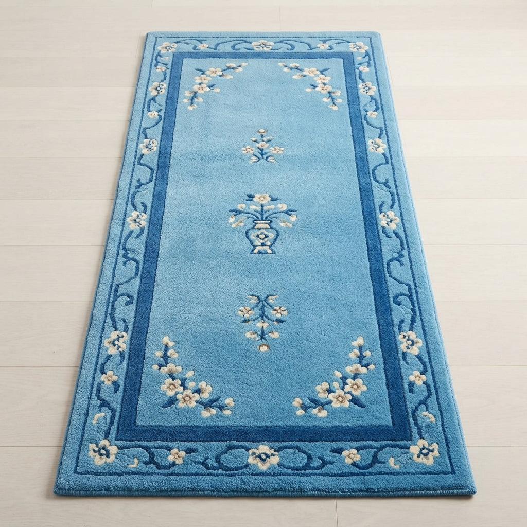 Sky Peking Path Hand Tufted Runner Rug — blue, light blue, navy chinoiserie rug by Maia Homes
