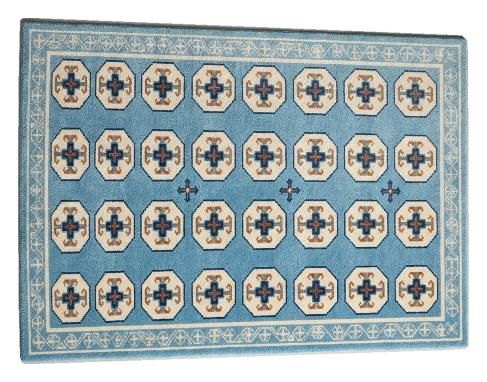 Sky Tile Parade Hand Tufted Wool Rug shown flat on a white background