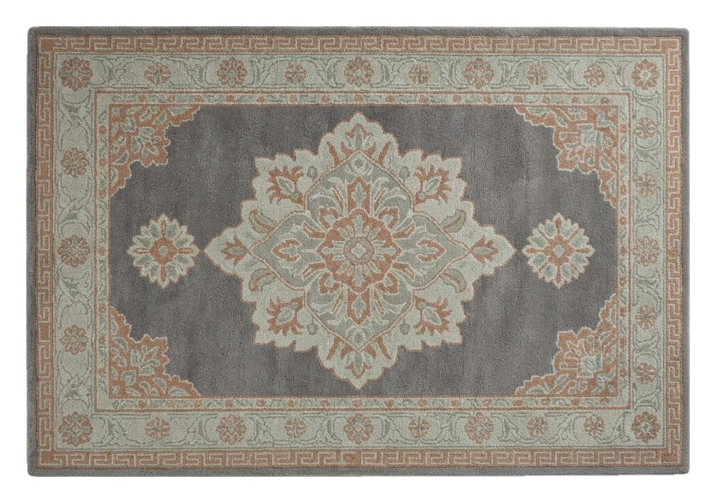 Slate Rose Medallion Hand Tufted Rug shown flat on a white background