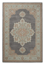 Slate Rose Medallion Hand Tufted Rug — charcoal, gray, light blue traditional rug by Maia Homes on a white background