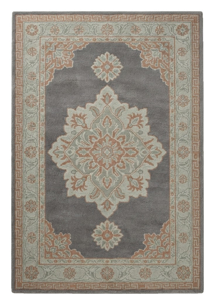 Slate Rose Medallion Hand Tufted Rug — charcoal, gray, light blue traditional rug by Maia Homes on a white background