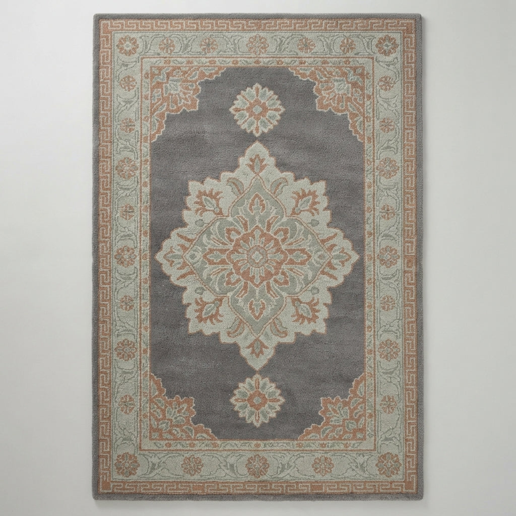 Slate Rose Medallion Hand Tufted Rug — charcoal, gray, light blue traditional rug by Maia Homes
