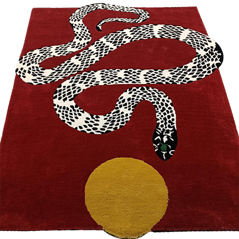 Snake and Sun Red Hand Tufted Wool Rug