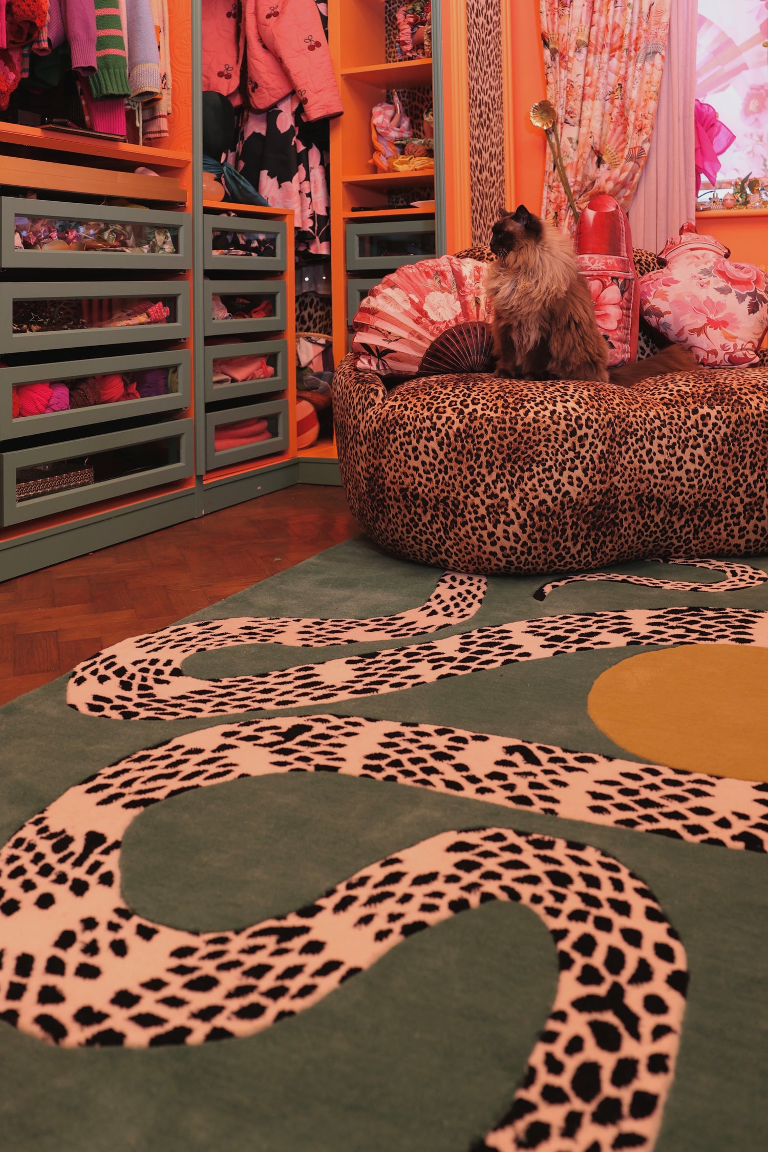 Snake and Sun Green Hand Tufted Wool Rug