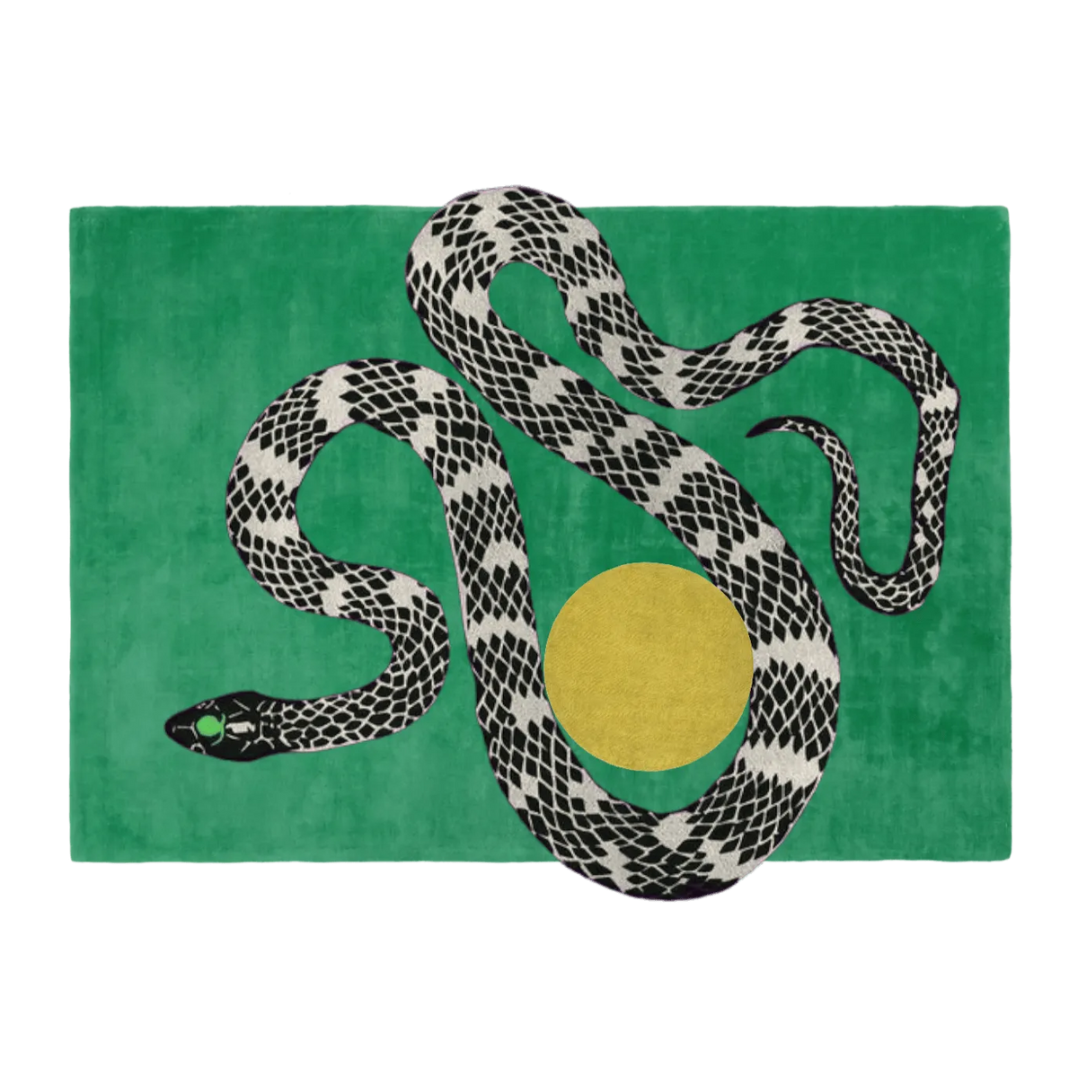 Snake and Sun Green Hand Tufted Wool Rug