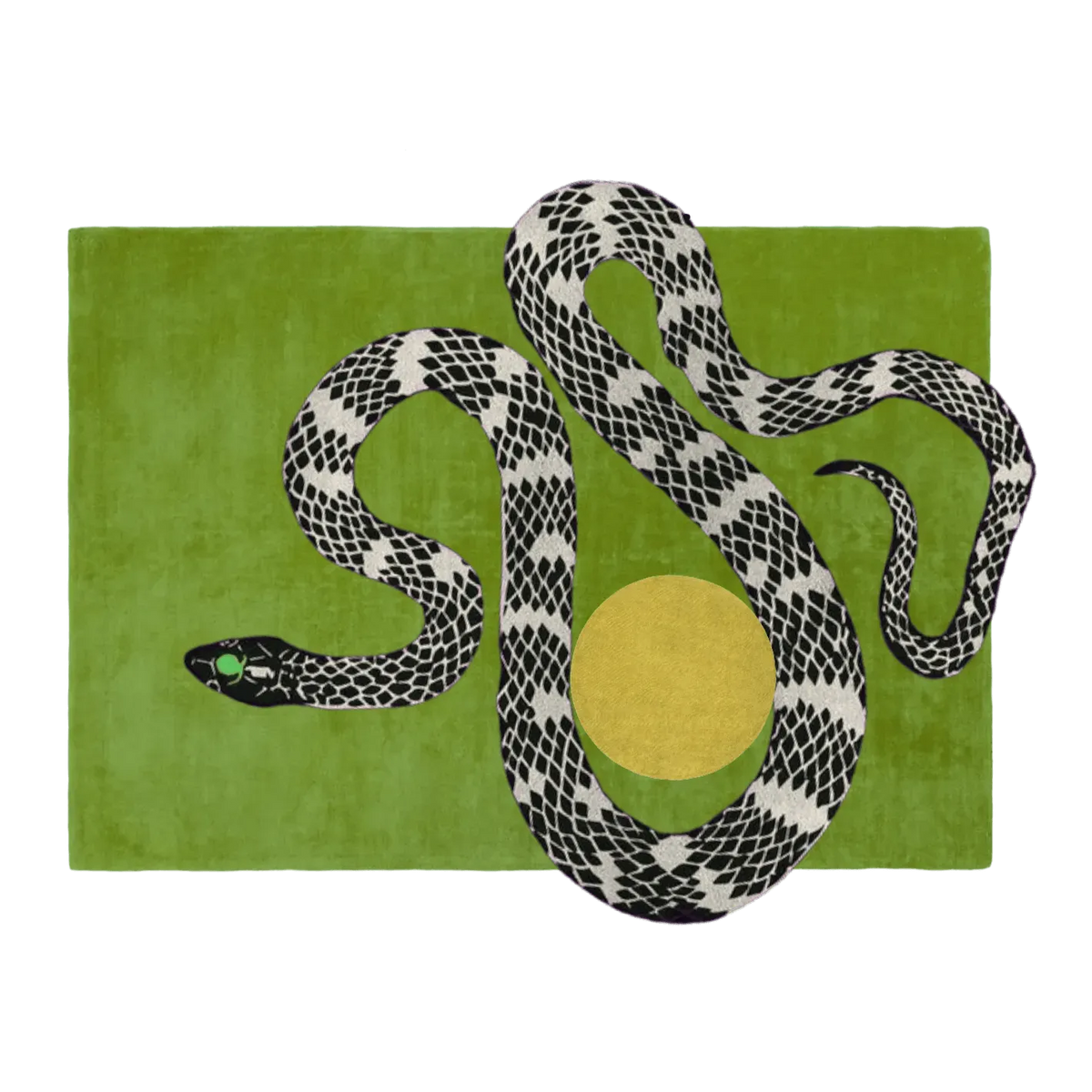 Snake and Sun Hand Tufted Wool Rug - Moss Green