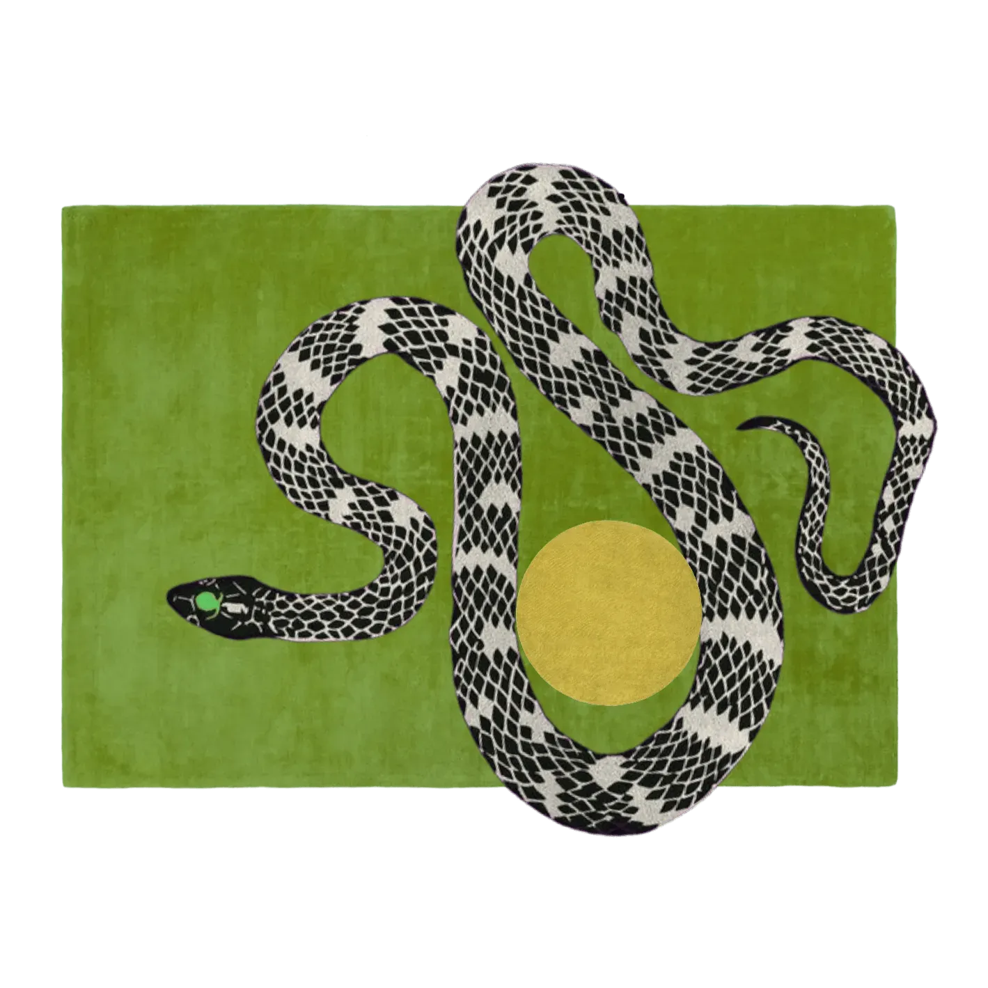 Snake and Sun Hand Tufted Wool Rug - Moss Green