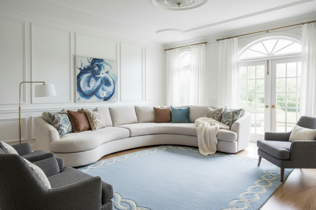 Soft Border Blue Hand Tufted Wool Rug