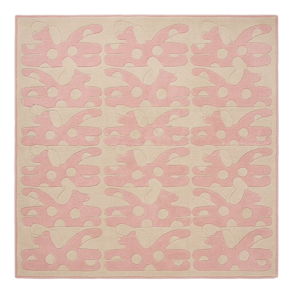 Soft Pink Animal Silhouette Square Hand Tufted Rug