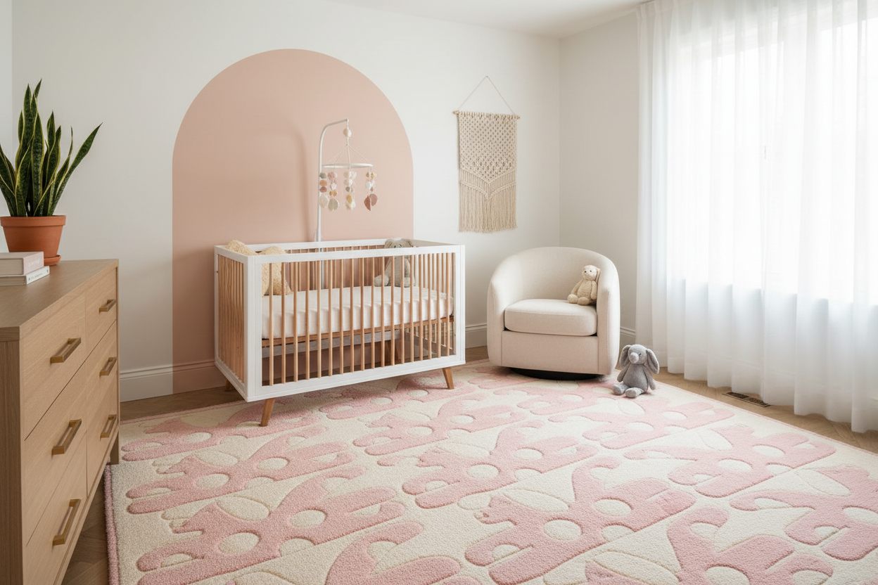 Soft Pink Animal Silhouette Square Hand Tufted Rug