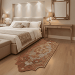 Luxurious bedroom with a bed, nightstands, and decorative rug.