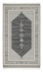 Storm Cloud Medallion Hand Knotted Rug — gray, charcoal, silver tribal rug by Maia Homes on a white background