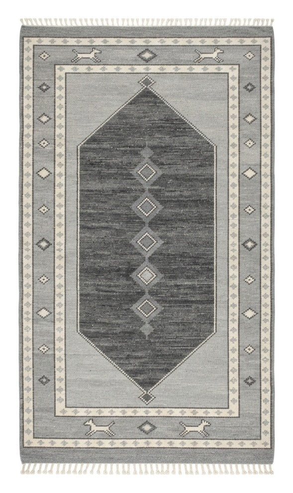 Storm Cloud Medallion Hand Knotted Rug — gray, charcoal, silver tribal rug by Maia Homes on a white background