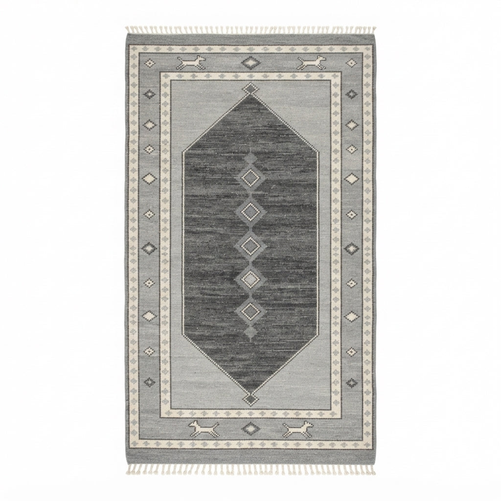 Storm Cloud Medallion Hand Knotted Rug — gray, charcoal, silver tribal rug by Maia Homes