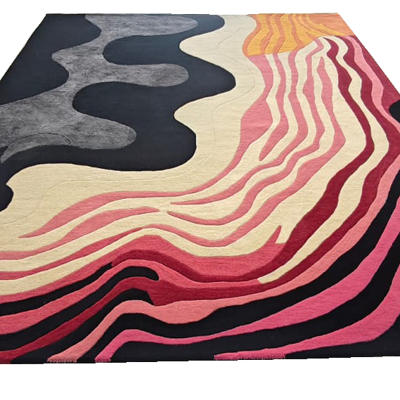 Striped and Wavy Hand Tufted Rug 