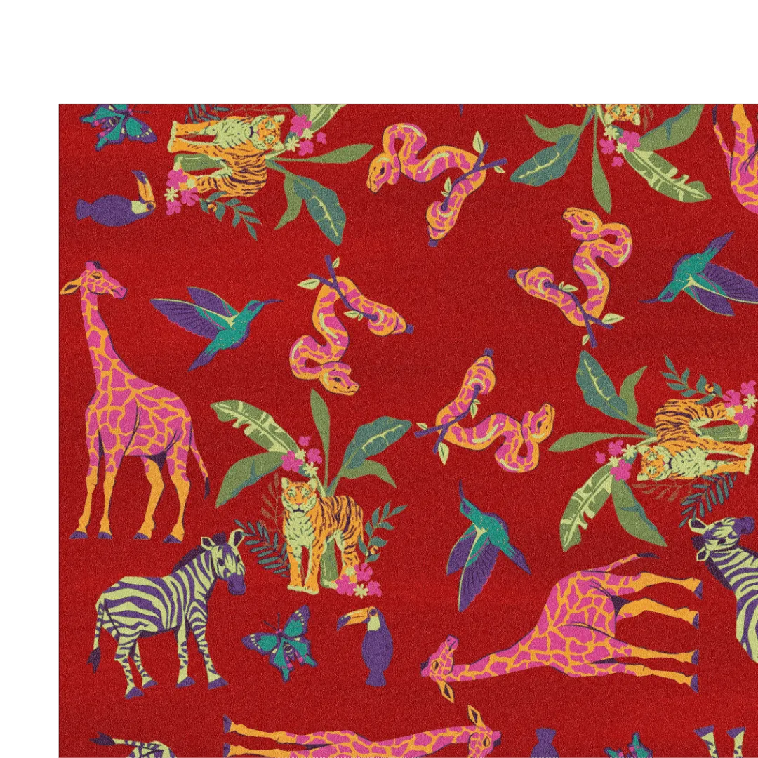 Summer Tropical Safari Hand-Tufted Rug - Red