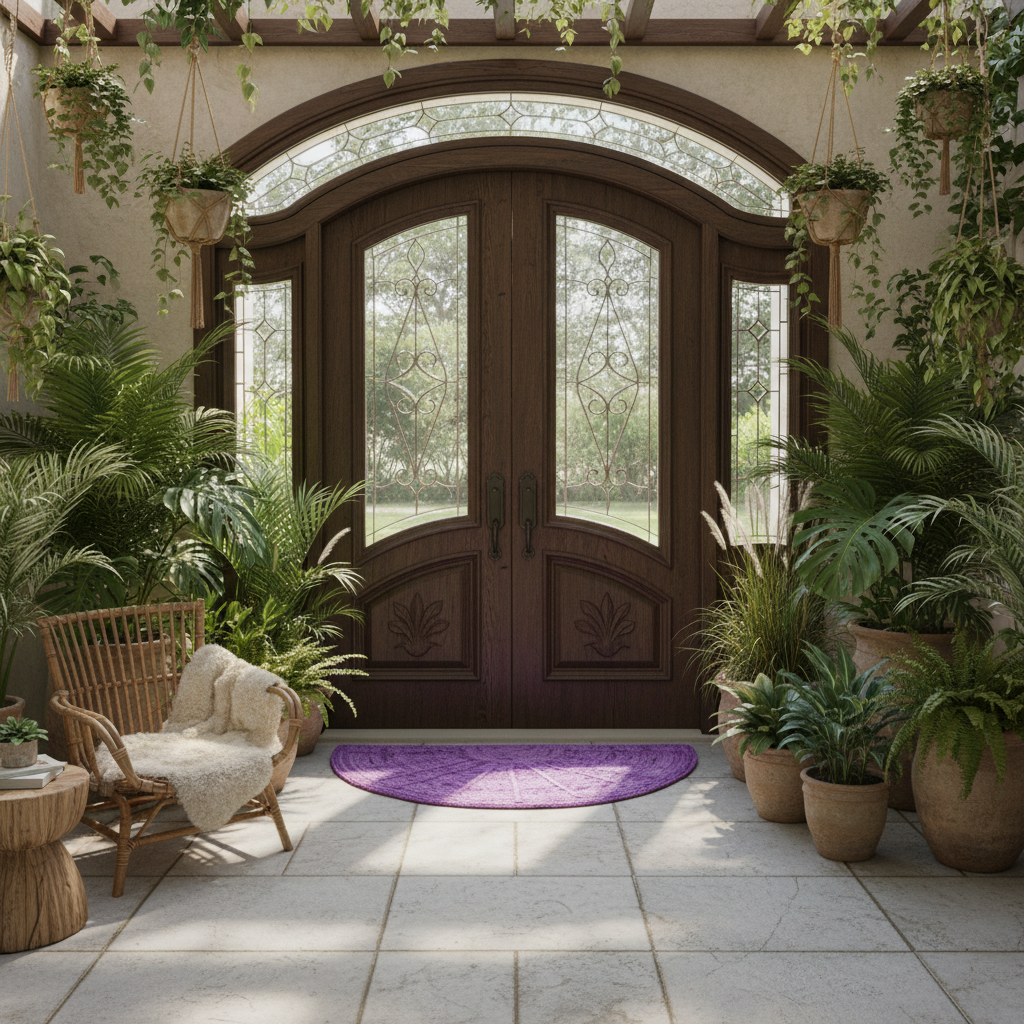 Sun Ray Semi Circle Jute Rug - Purple