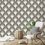 Black and White Art Deco Oversized Fans Wallpaper