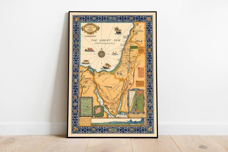 Taiwan Vintage Map Wall Print| Taiwan Map Canvas Wall Art Taiwan Vintage Map Wall Print| Taiwan Map Canvas Wall Art Holy Land Map Print for Wall Decor| Middle East Old Map Poster 