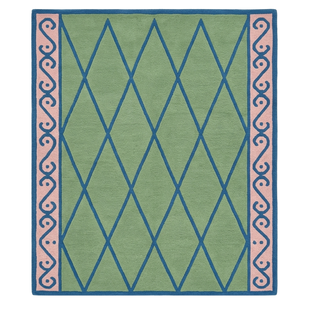 Teal Lattice Diamond Hand Tufted Rug