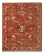 Terracotta Peking Garden Hand Knotted Rug — terracotta, rust, cream chinoiserie rug by Maia Homes on a white background