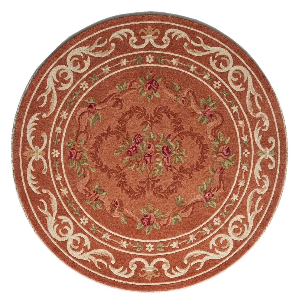 Terracotta Rococo Round Hand Tufted Rug shown flat on a white background