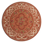 Terracotta Rococo Round Hand Tufted Rug — terracotta, cream, red floral rug by Maia Homes on a white background