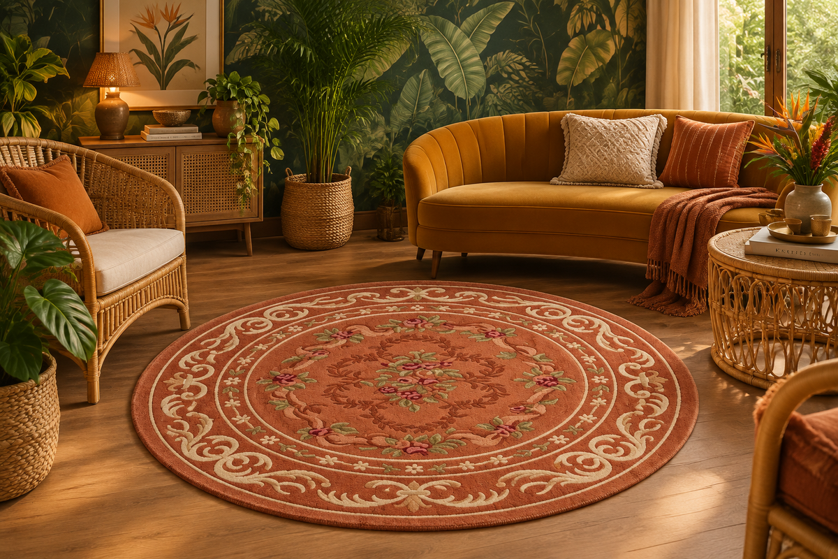 Terracotta Rococo Round Hand Tufted Rug