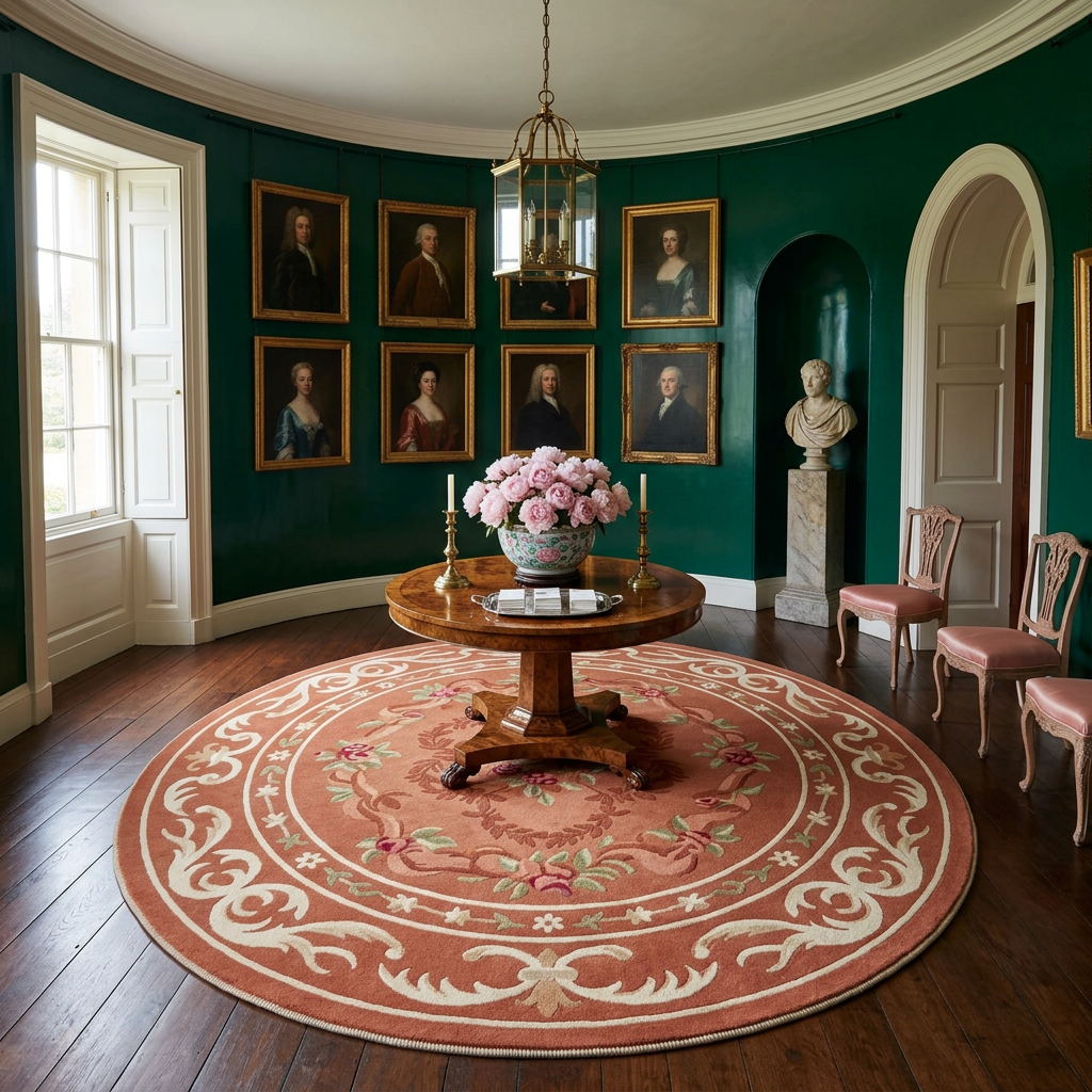 Terracotta Rococo Round Hand Tufted Rug