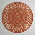 Terracotta Rococo Round Hand Tufted Rug — terracotta, cream, red floral rug by Maia Homes