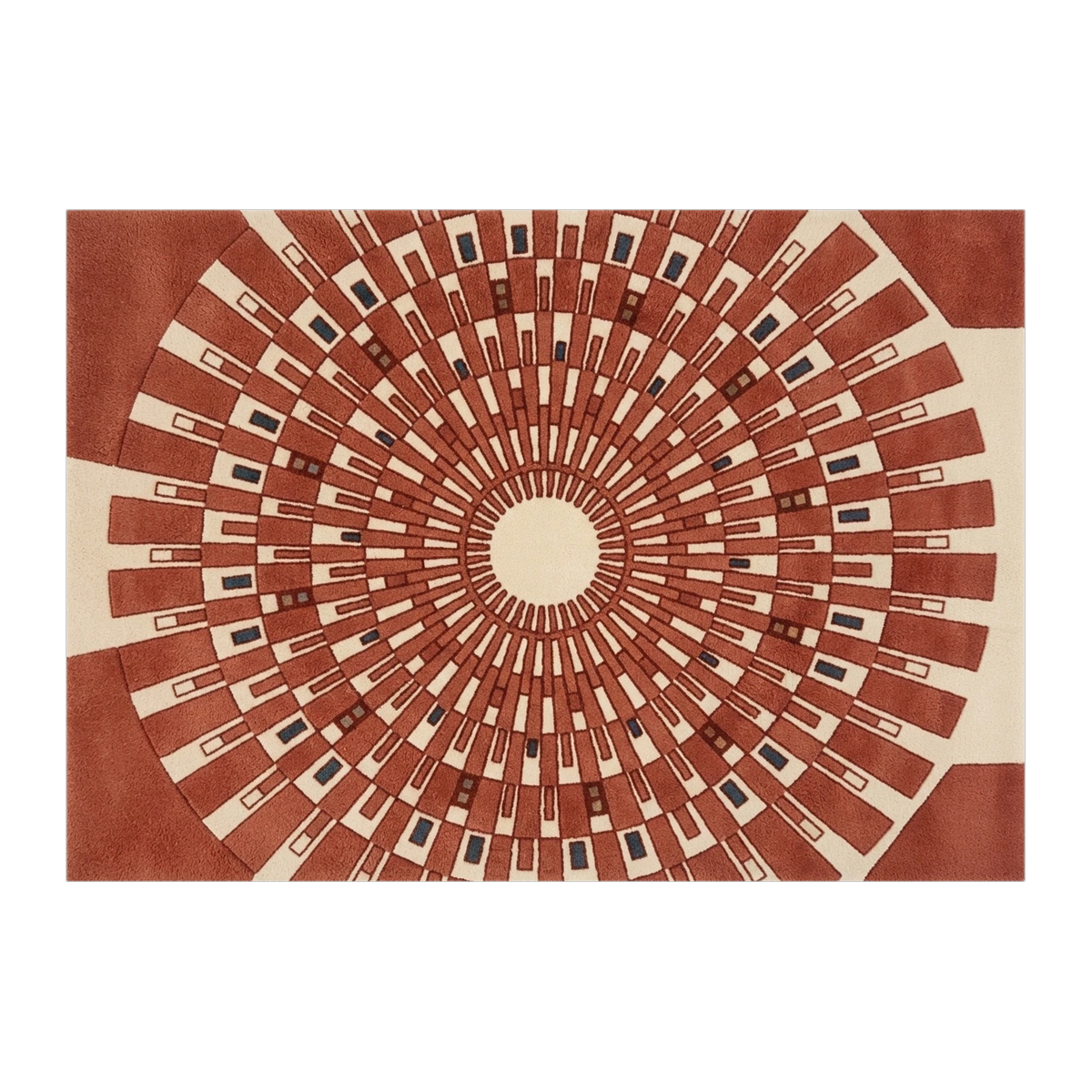 Terracotta Sunburst Deco Hand Tufted Wool Rug - alternate view