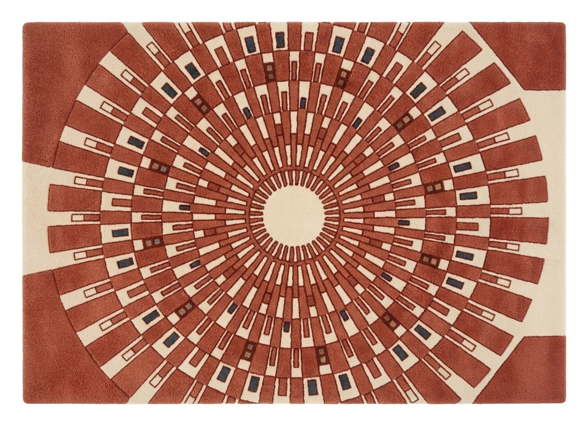 Terracotta Sunburst Deco Hand Tufted Wool Rug shown flat on a white background