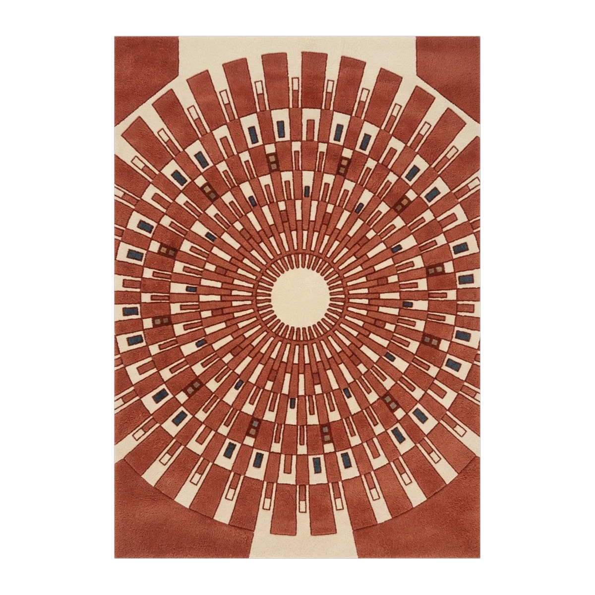 Terracotta Sunburst Deco Hand Tufted Wool Rug