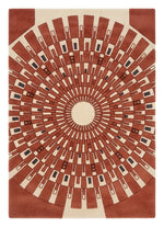 Terracotta Sunburst Deco Hand Tufted Wool Rug — terracotta, red, cream art deco rug by Maia Homes on a white background