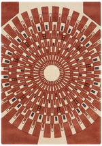 Terracotta Sunburst Deco Hand Tufted Wool Rug — terracotta, red, cream art deco rug by Maia Homes