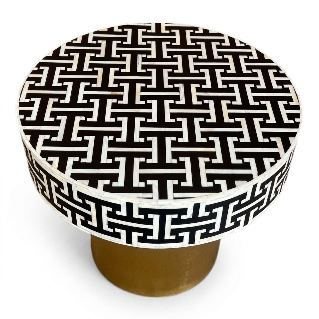 Tetris Mother-of-Pearl Inlay Side Table – Brass & Black 