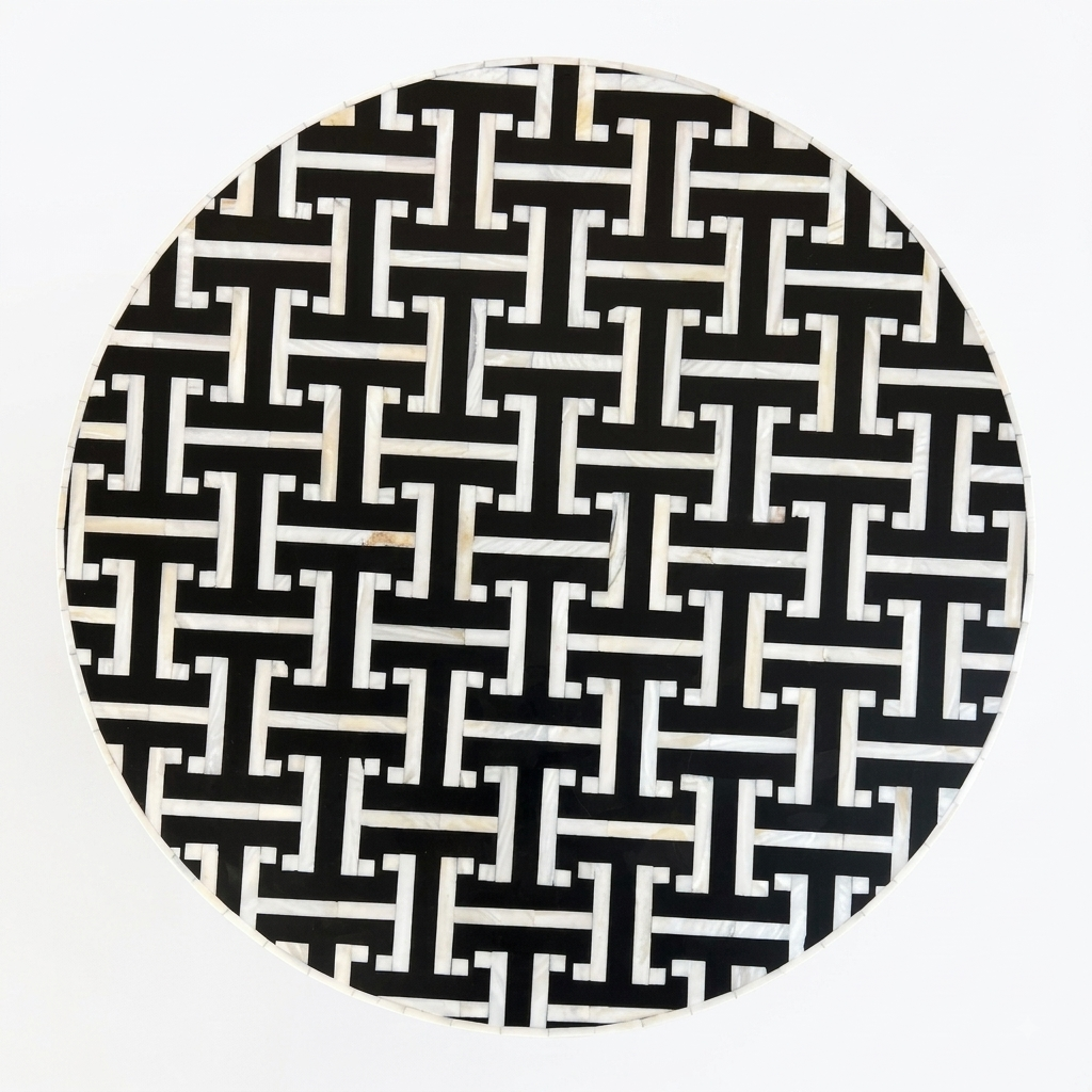 Tetris Mother-of-Pearl Inlay Side Table – Brass & Black