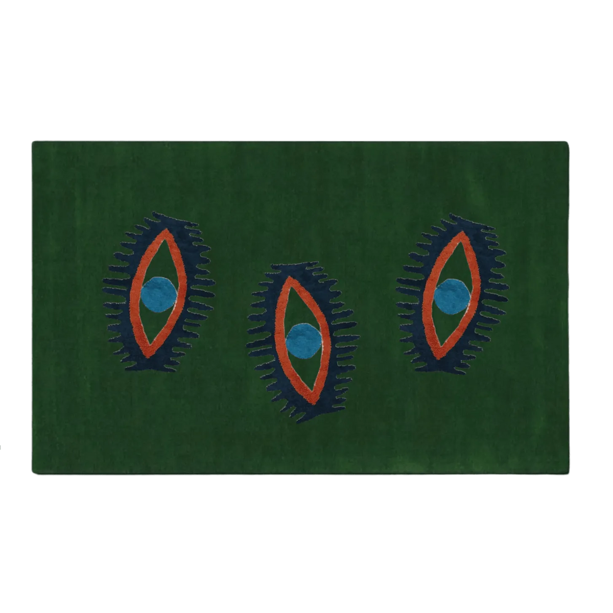 Three Evil Eyes Green Hand Tufted Wool Rug