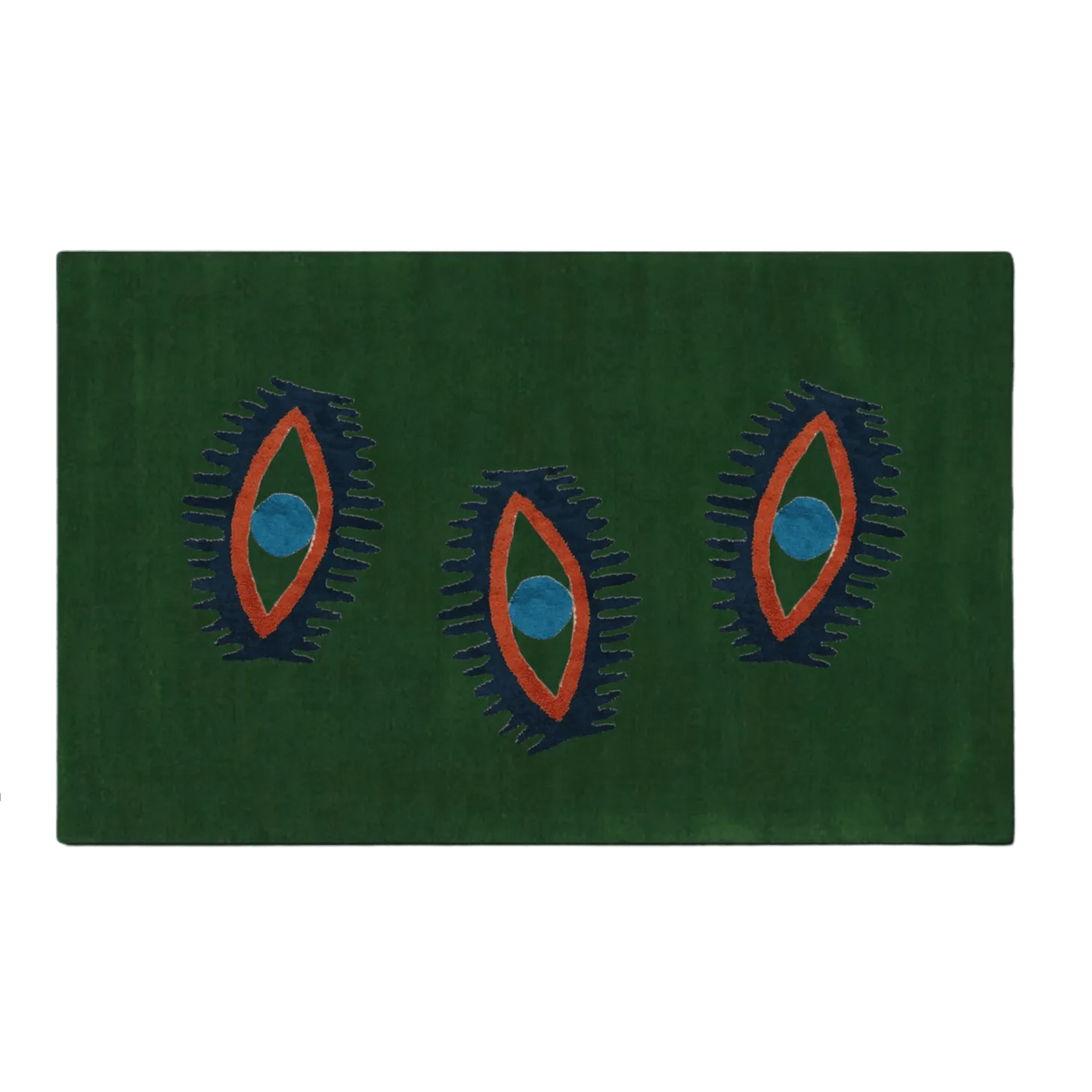 Three Evil Eyes Green Hand Tufted Wool Rug