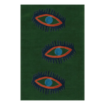 Three Evil Eyes Green Hand Tufted Wool Rug