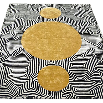 Three Golden Suns Maze Hand Tufted Wool Rug